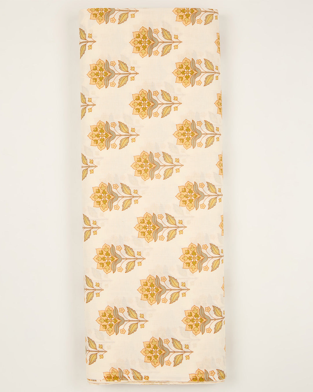Cream Mustard Cotton Jaipuri Block Buta & Stripes Fabric