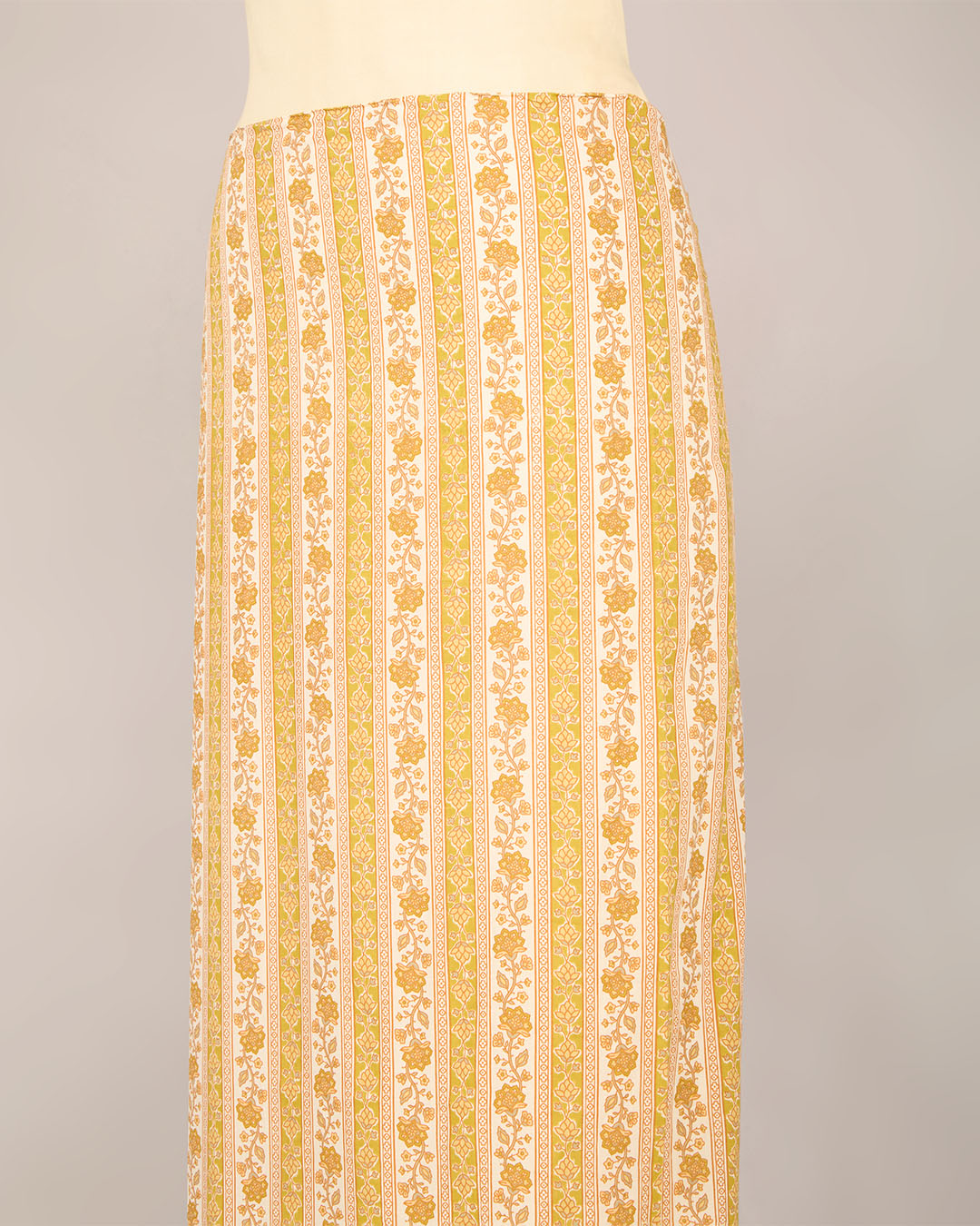 Cream Mustard Cotton Jaipuri Block Buta & Stripes Fabric