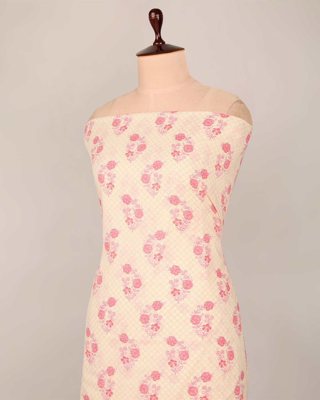 Cream Pink Cotton Jaipur Printed Fabric