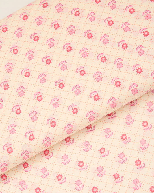 Cream Pink Cotton Jaipur Printed Fabric