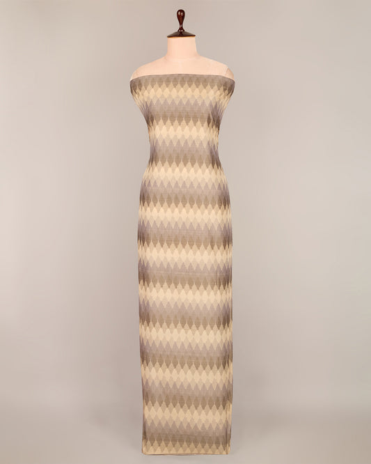 Cream Grey Cotton Silk Ikat Geometric Fabric