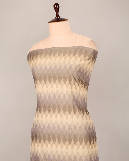 Cream Grey Cotton Silk Ikat Geometric Fabric
