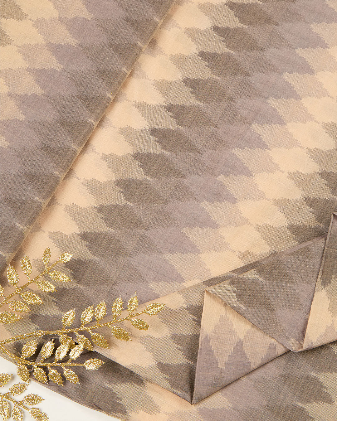 Cream Grey Cotton Silk Ikat Geometric Fabric