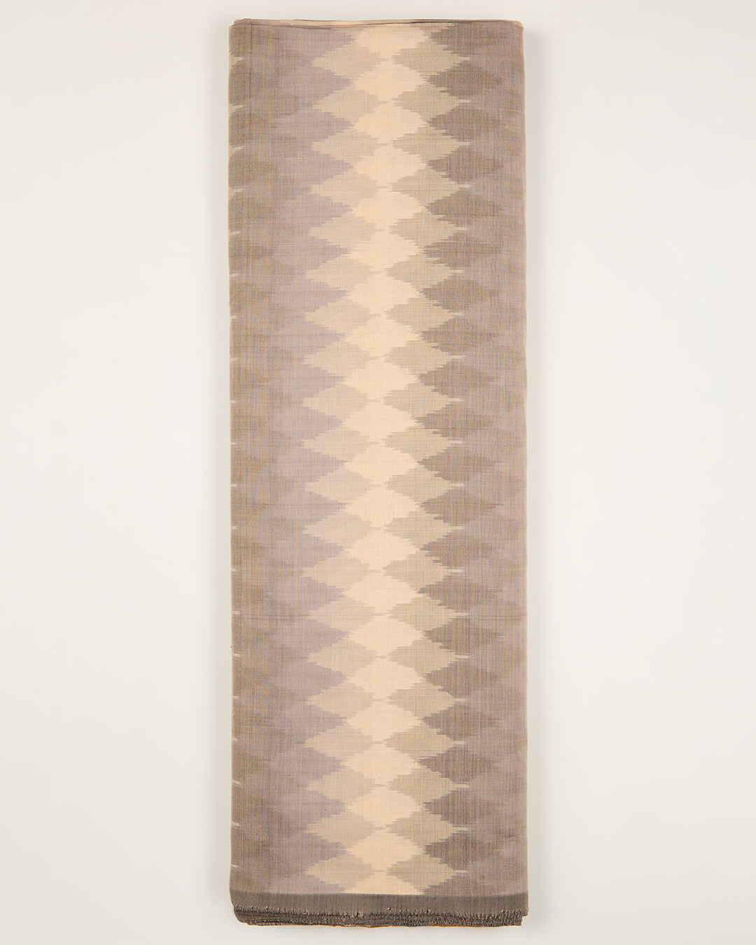 Cream Grey Cotton Silk Ikat Geometric Fabric