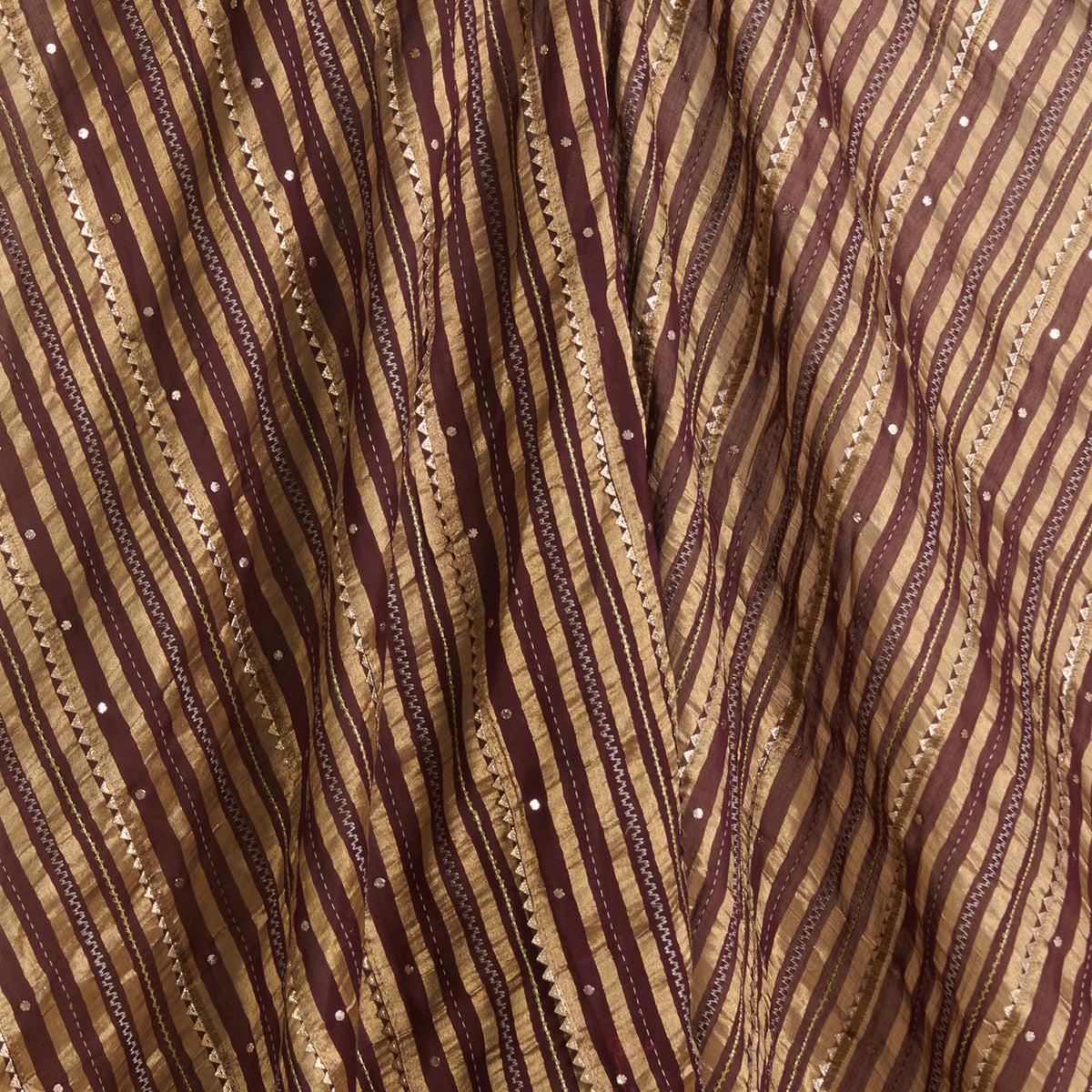 Coffee Brown Chanderi Zari Stripes Badla Gota Triangle Fabric