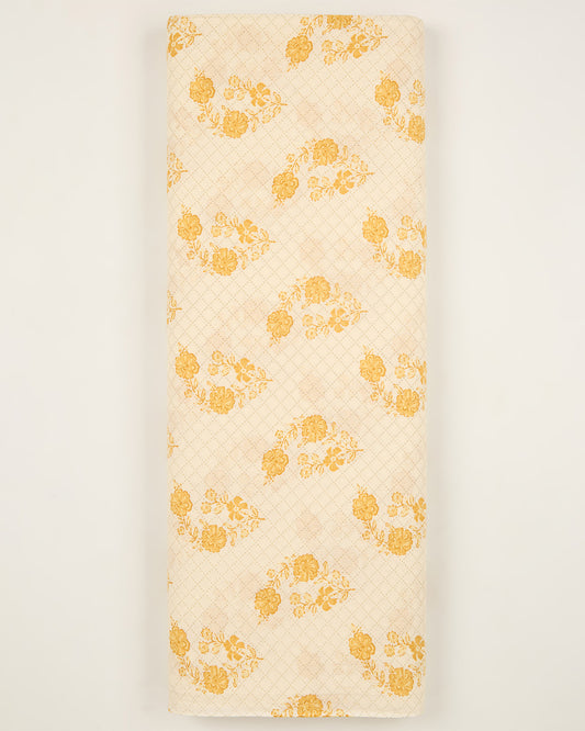 Cream Yellow Cotton Jaipur Block Buta Printed Fabric