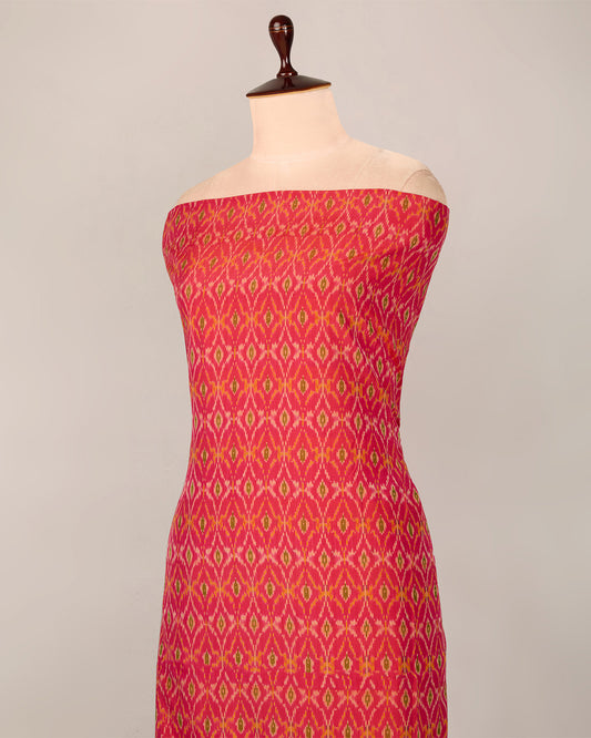 Dark Pink Cotton Silk Ikat Fabric