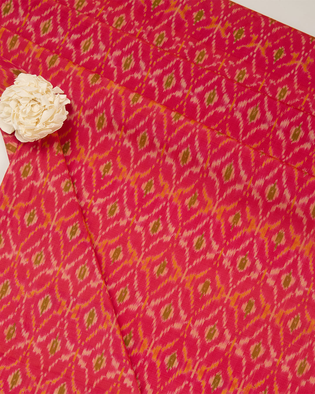 Dark Pink Cotton Silk Ikat Fabric