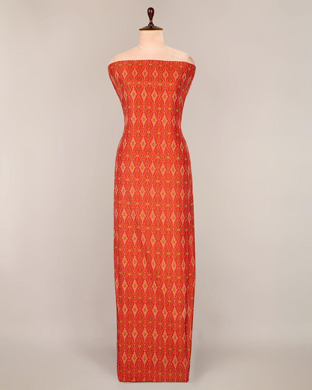 Dark Red Cotton Silk Ikat Fabric