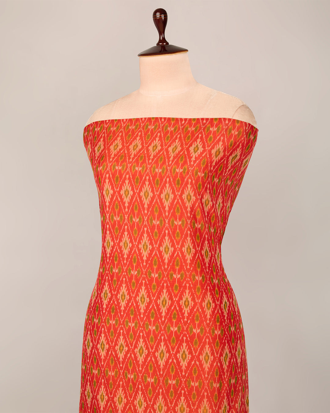 Dark Red Cotton Silk Ikat Fabric