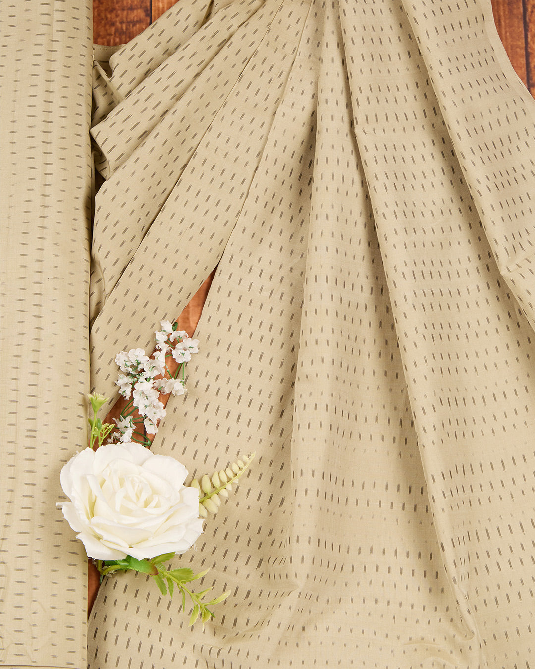 Dusty Beige Cotton Silk Ikat Fabric