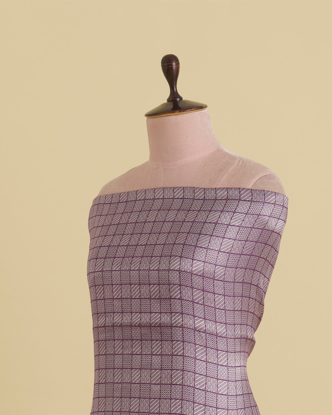 Dark Purple Chanderi Jacquard Fabric with Geometric Weave