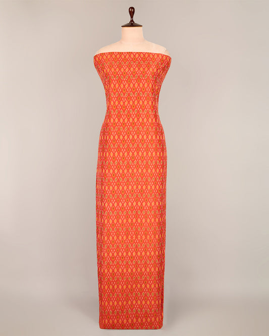 Dark Red Cotton Silk Ikat Fabric with Traditional Handwoven Pattern