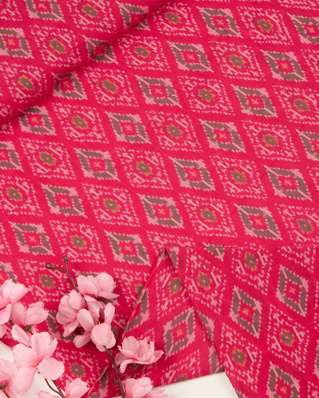 Fuchsia Pink Cotton Silk Ikat Fabric