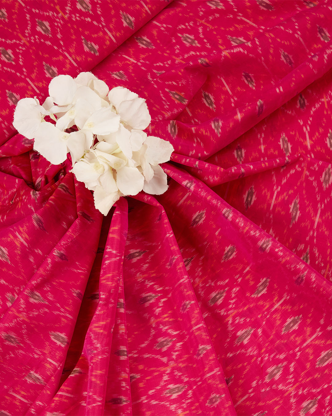 Deep Pink Cotton Silk Ikat Fabric