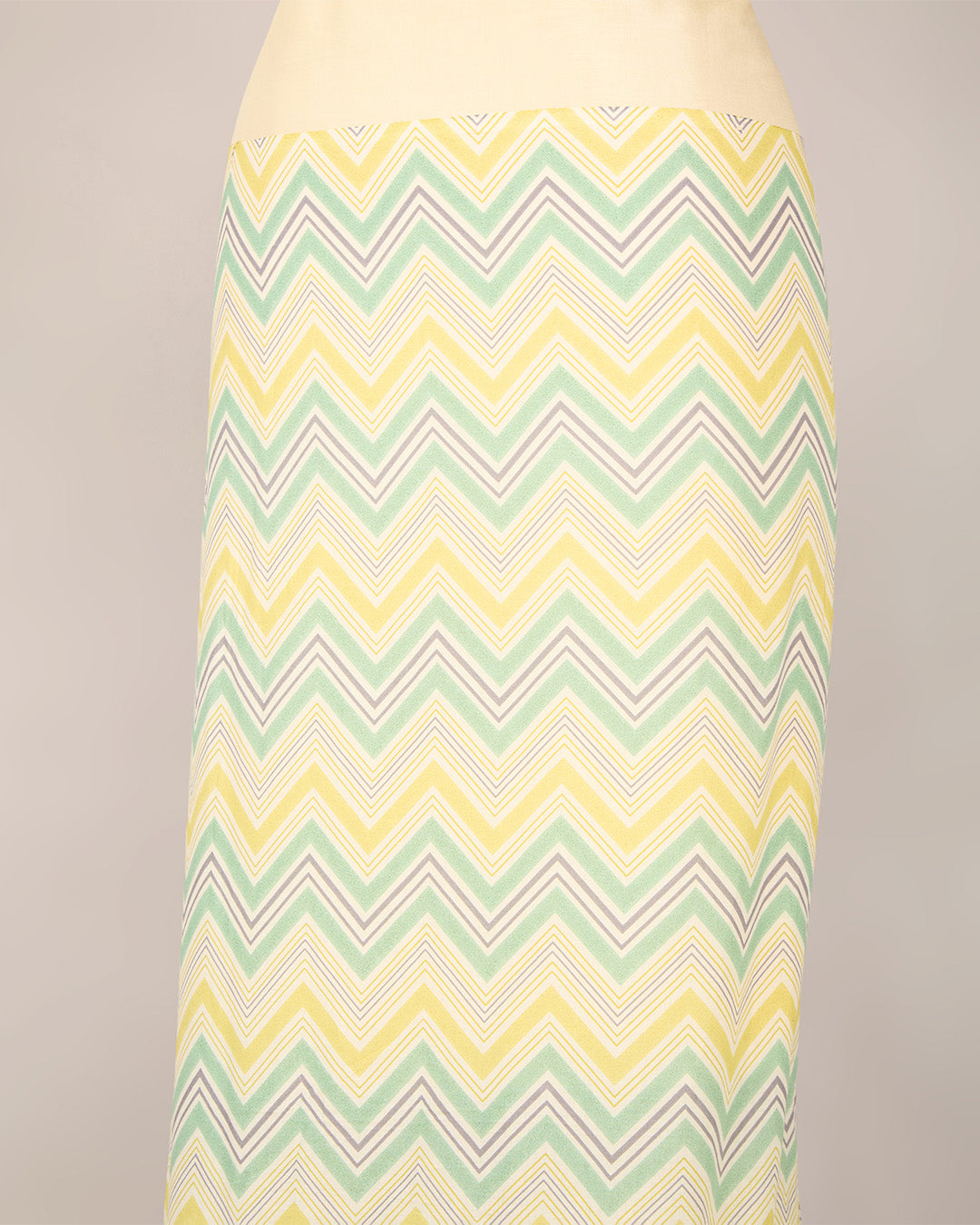 Green Yellow Cotton Jaipuri Block Stripes & Geometric Fabric