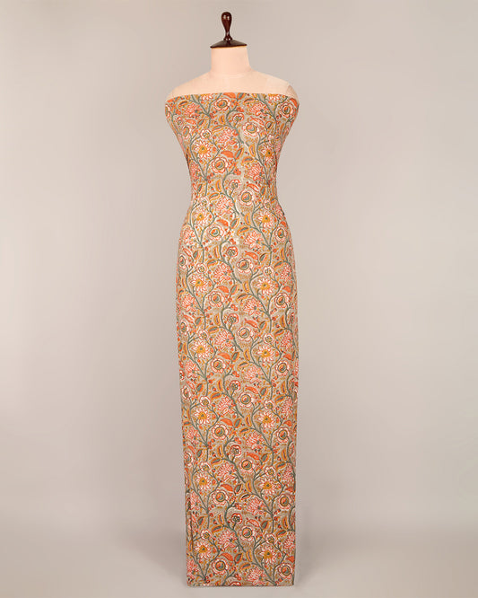 Grey Cotton Jaipuri Block Stripes Jaal Printed Fabric