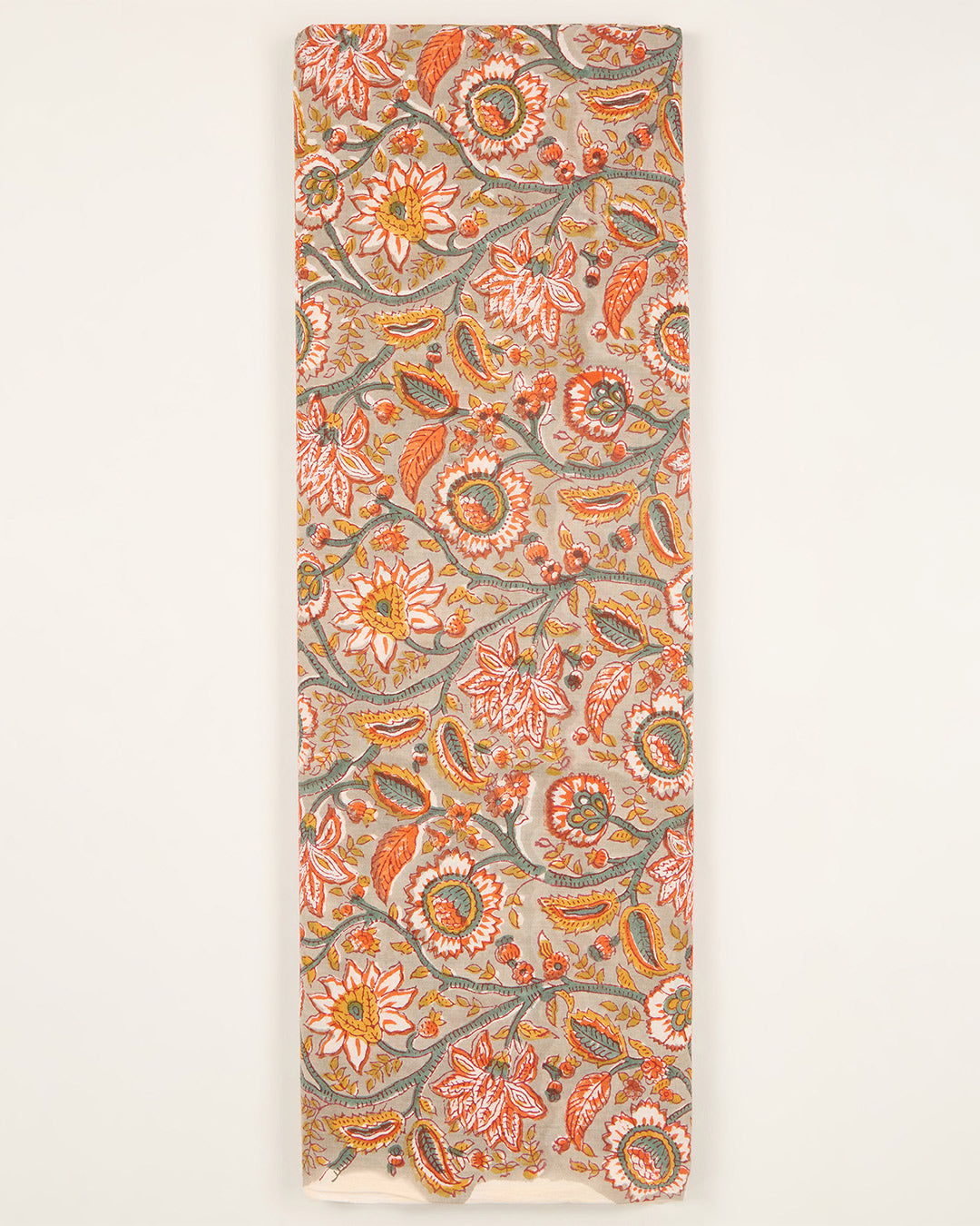 Grey Cotton Jaipuri Block Stripes Jaal Printed Fabric