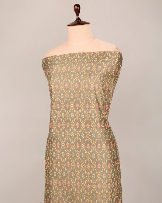 Grey Cotton Silk Ikat Fabric