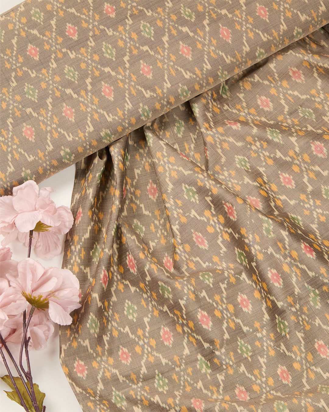 Grey Cotton Silk Ikat Fabric