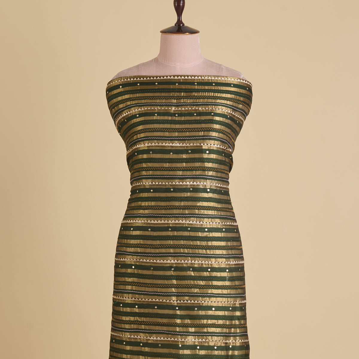 Green Chanderi Zari Badla Gota Fabric