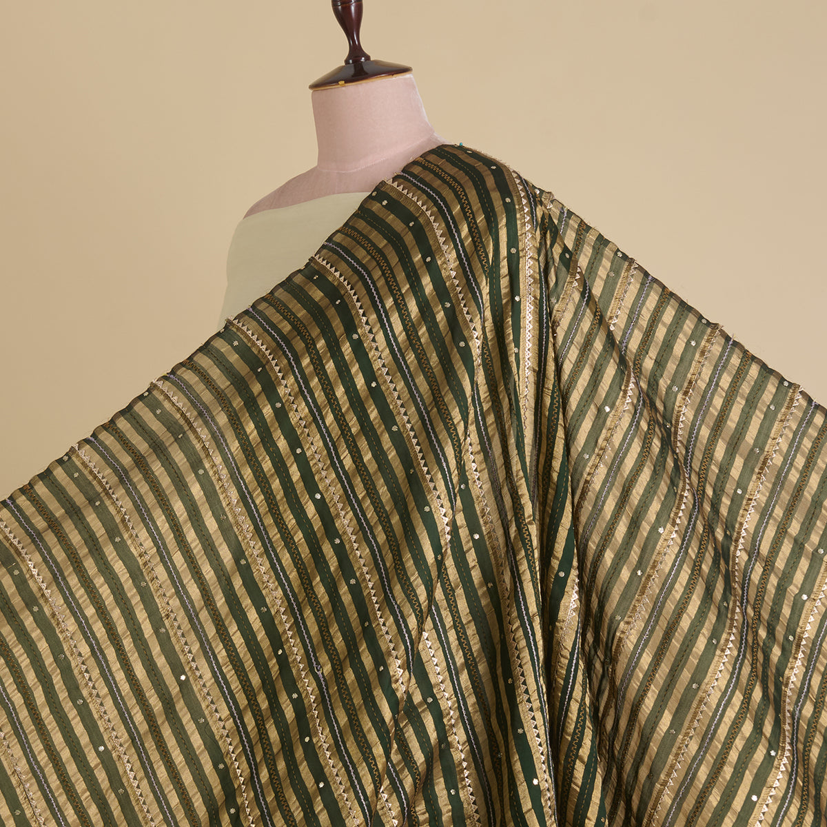 Green Chanderi Zari Badla Gota Fabric