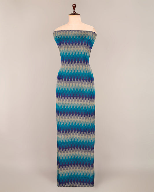 Imperial Blue Cotton Silk Ikat Geometric Fabric