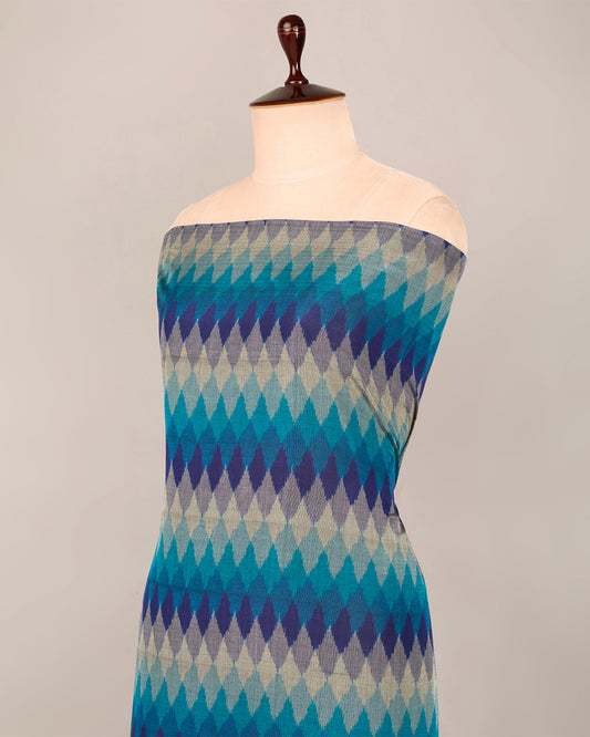 Imperial Blue Cotton Silk Ikat Geometric Fabric