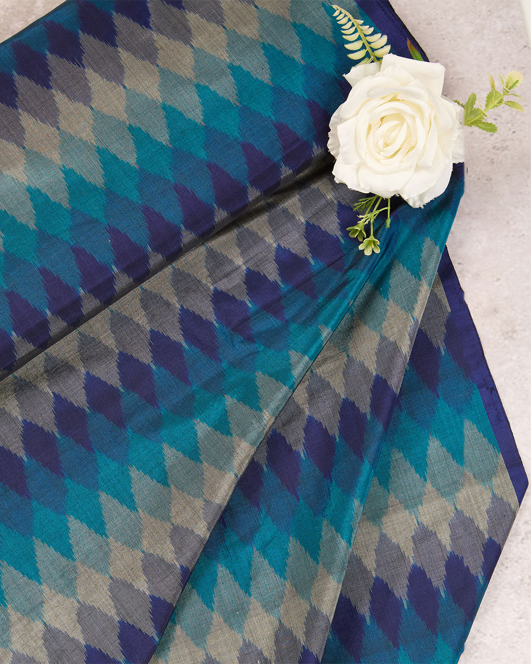 Imperial Blue Cotton Silk Ikat Geometric Fabric