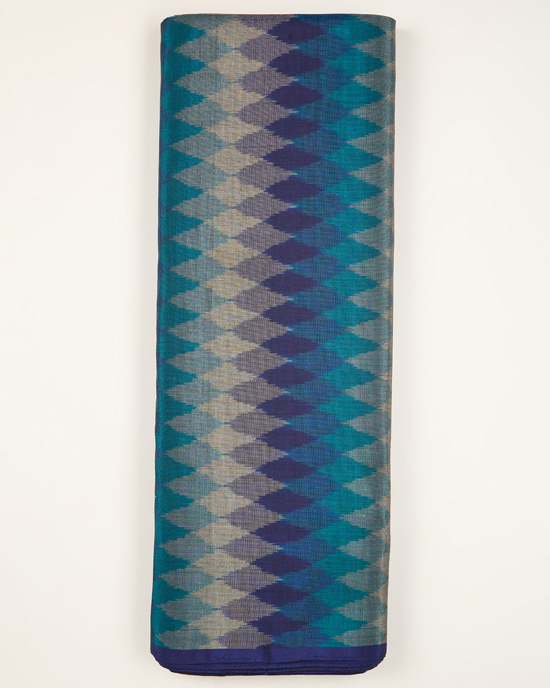 Imperial Blue Cotton Silk Ikat Geometric Fabric
