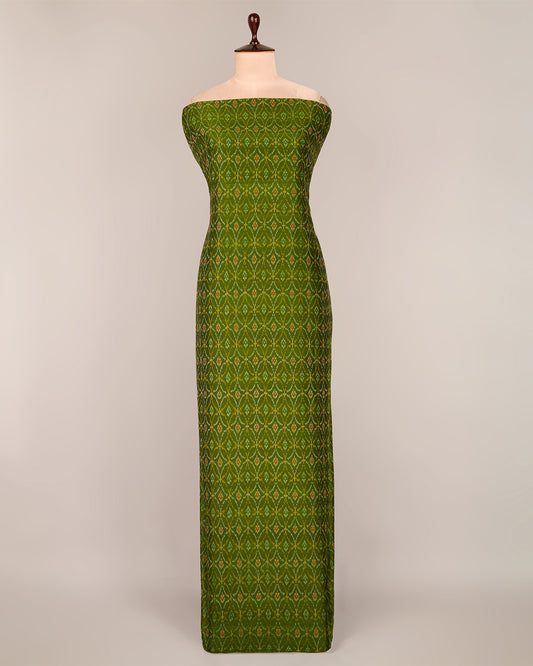 Lime Green Cotton Silk Ikat Fabric with ethnic design