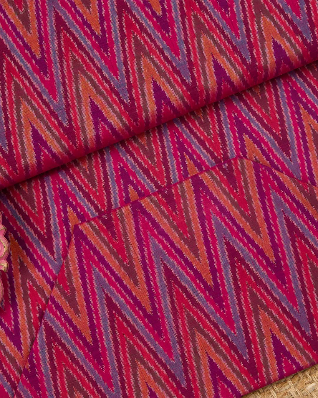 Magenta Pink Cotton Silk Ikat Fabric