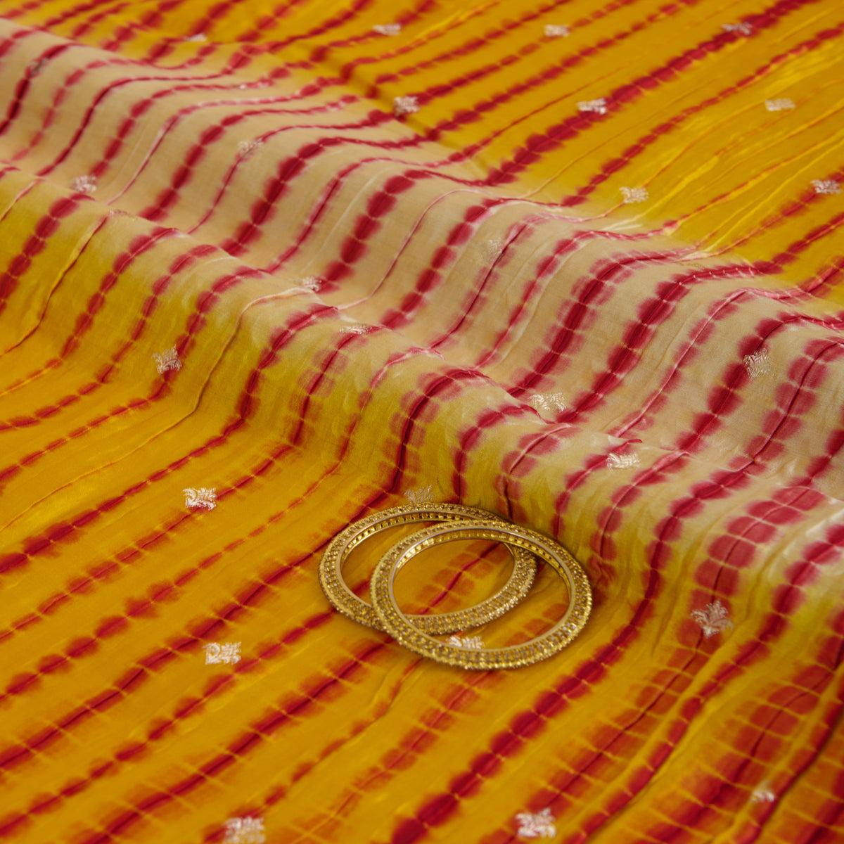 Mustard Chiniya Tie & Dye Butta Woven Fabric