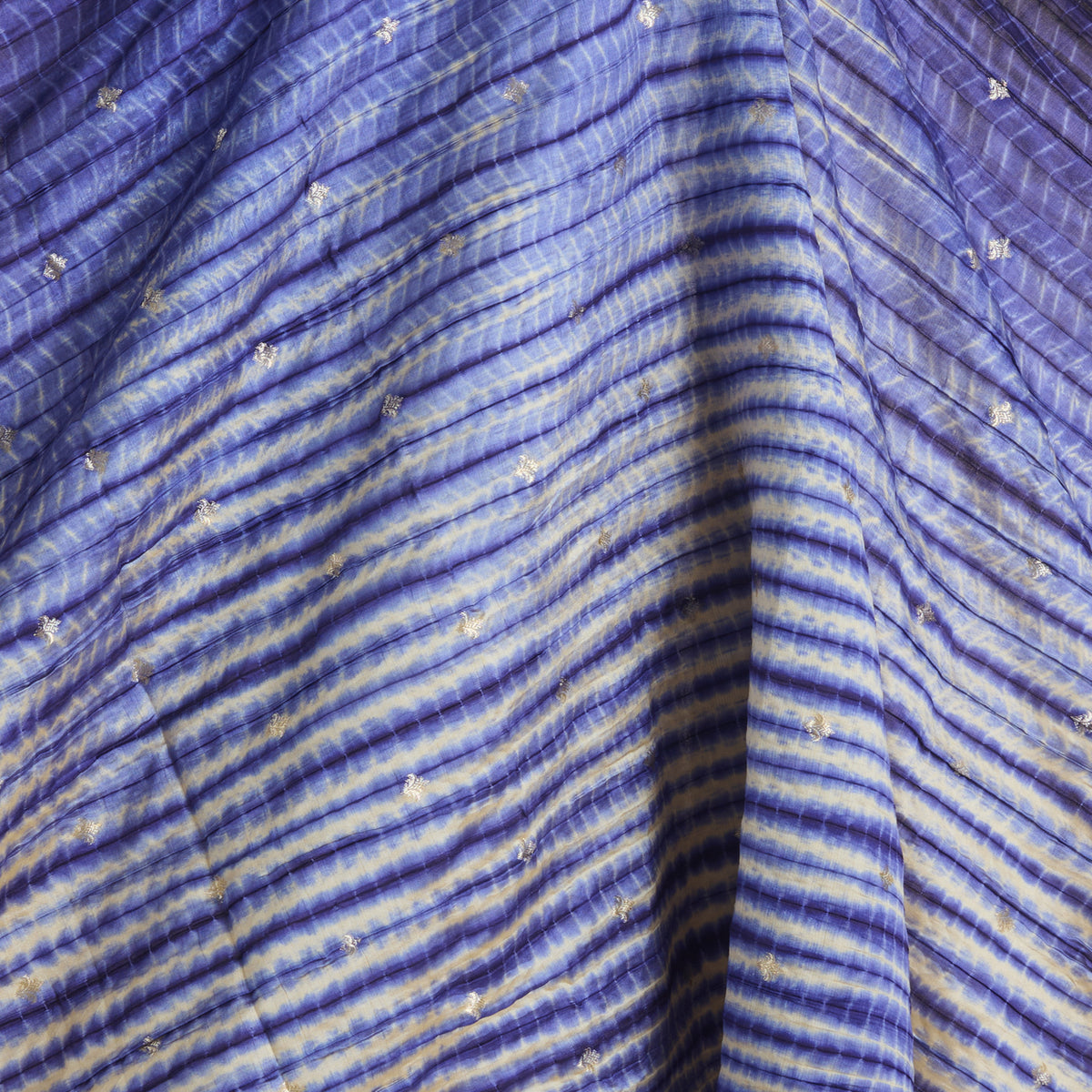 Natural Blue Chiniya Tie & Dye Butta Woven Fabric