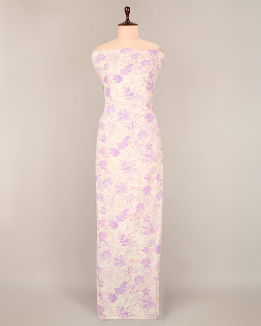 Offwhite-Purple Cotton Jaipuri Block Jaal Printed Fabric