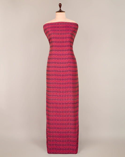 Pinkish Red Cotton Silk Ikat Fabric