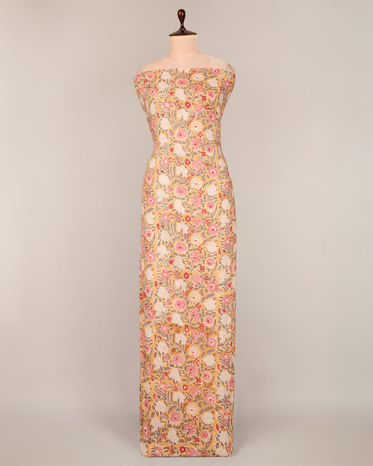 Cotton Jaipuri Block Jaal Printed Fabric in Peach