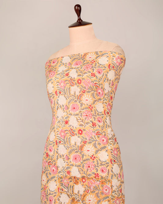 Cotton Jaipuri Block Jaal Printed Fabric - Peach