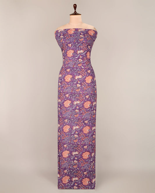 Cotton Jaipuri Block Jaal Printed Fabric in Purple