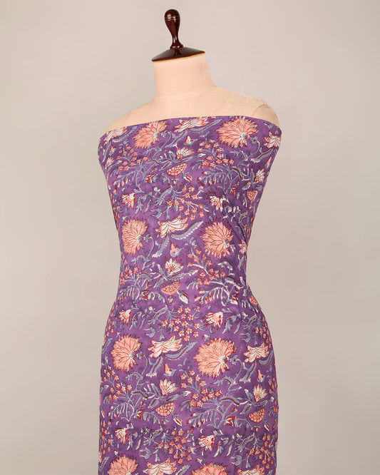 Cotton Jaipuri Block Jaal Printed Fabric - Purple