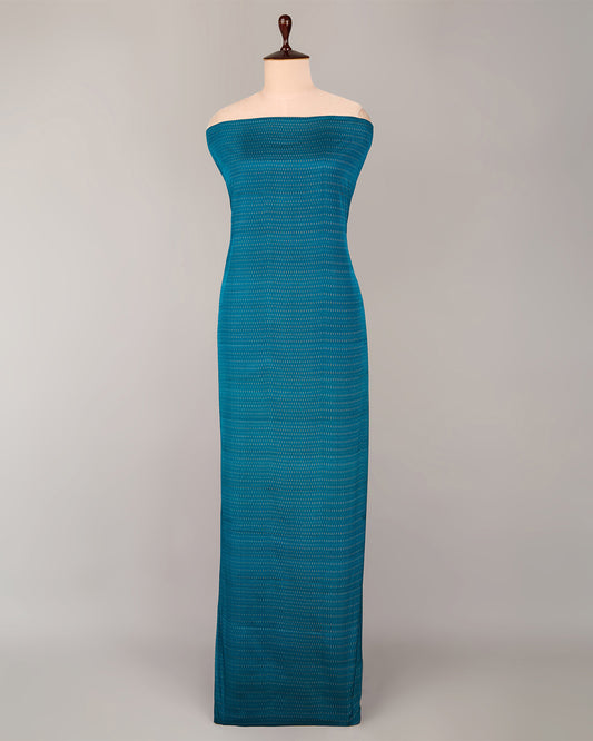 Peacock Blue Cotton Silk Ikat Fabric with Traditional Motif