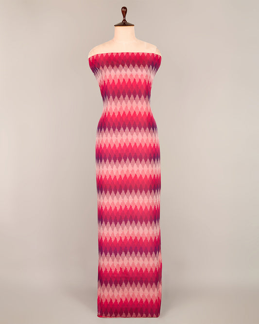 Pink Cotton Silk Ikat Geometric Fabric