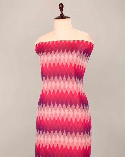 Pink Cotton Silk Ikat Geometric Fabric