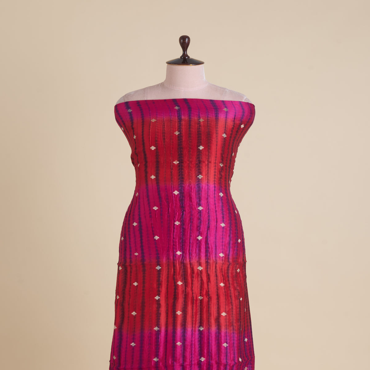 Pink Red Chiniya Tie & Dye Butta Woven Fabric
