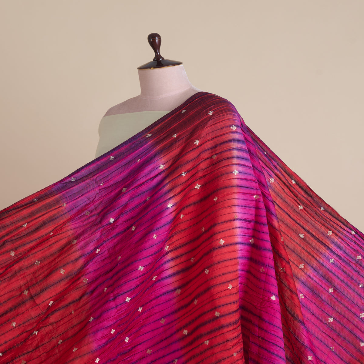 Pink Red Chiniya Tie & Dye Butta Woven Fabric