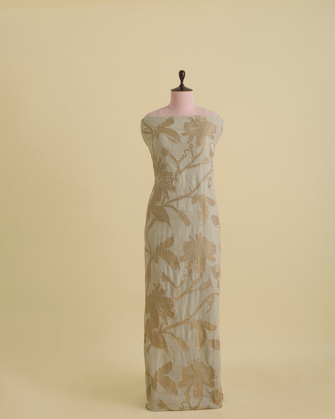 Chanderi Self Stripe Fabric with Applique Tissue Jaal – Pista Green