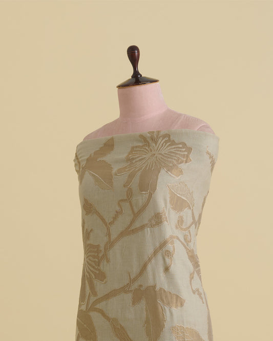 Chanderi Self Stripe Fabric with Applique Tissue Jaal – Pista Green