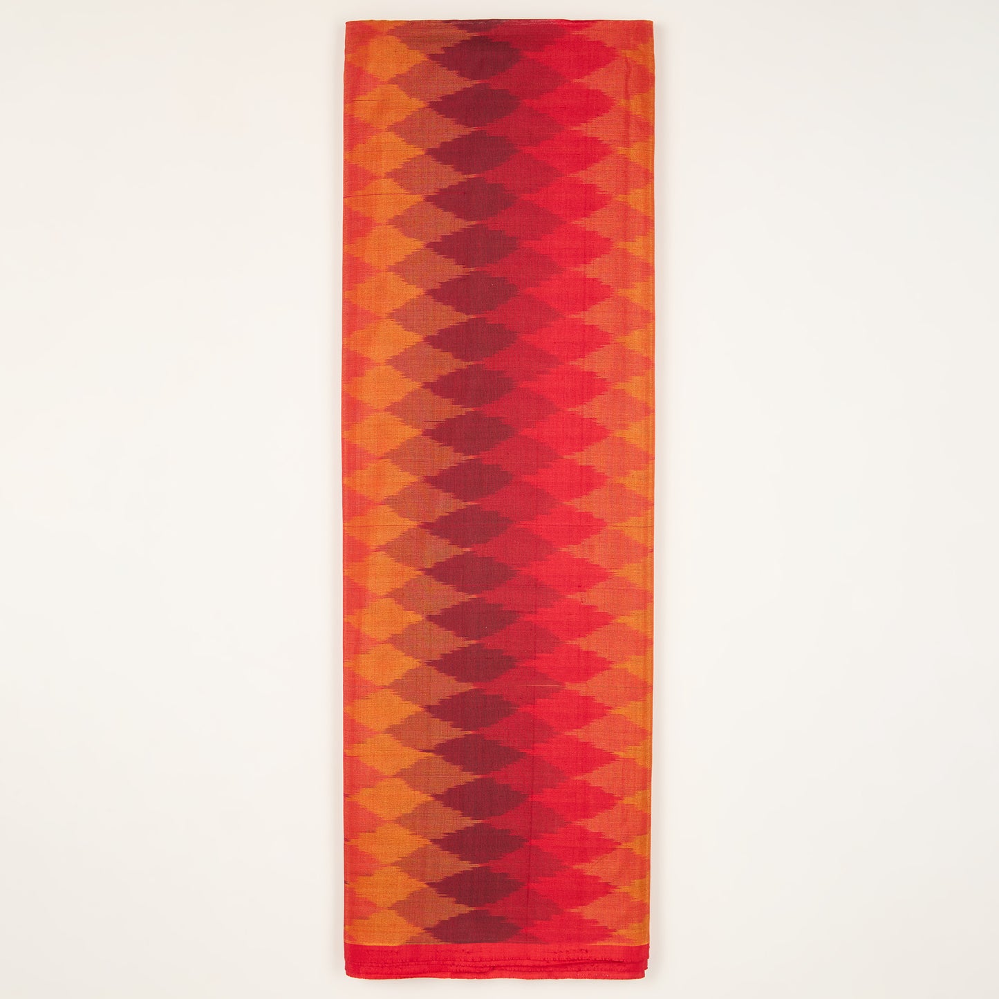 Red Cotton Silk Ikat Geometric Fabric
