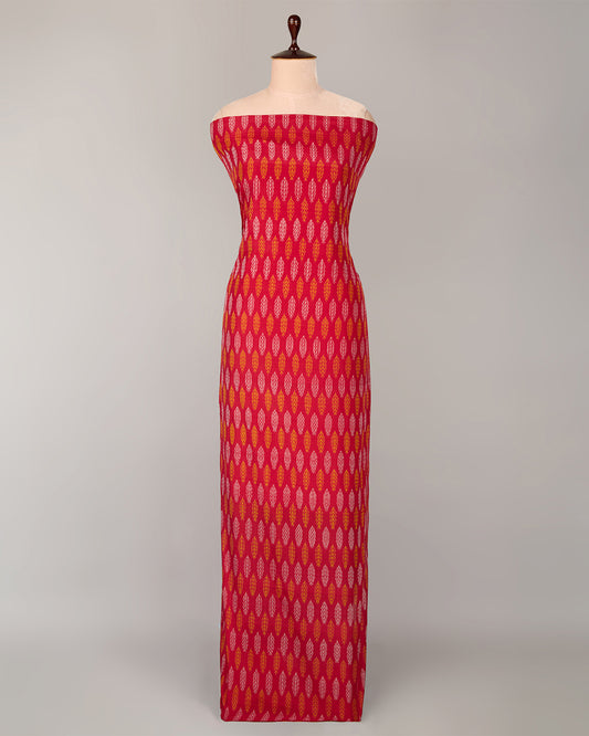 Red Cotton Silk Ikat Fabric with Traditional Pattern