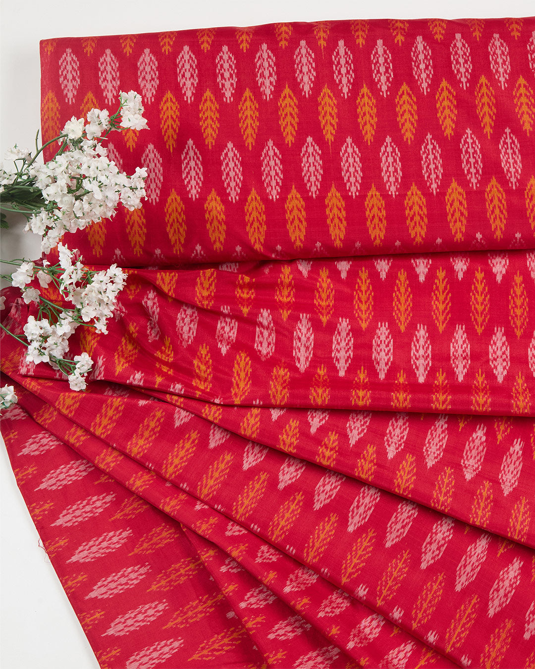 Red Cotton Silk Ikat Fabric